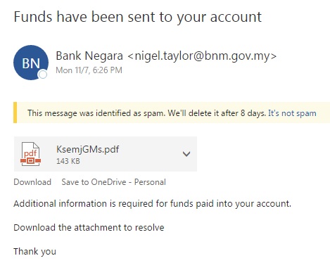 bnm phishing terima fund luar negara